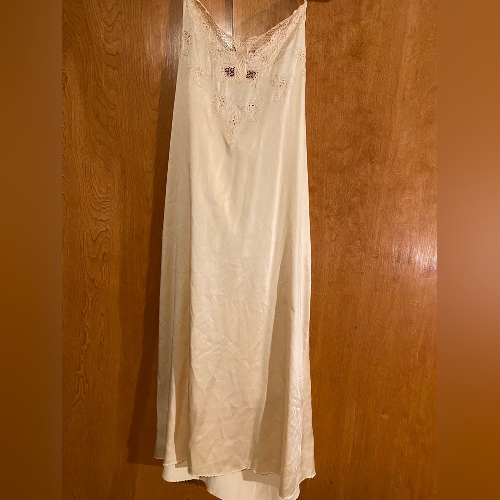 Silk halter tie slip dress with intricate neckline detail
